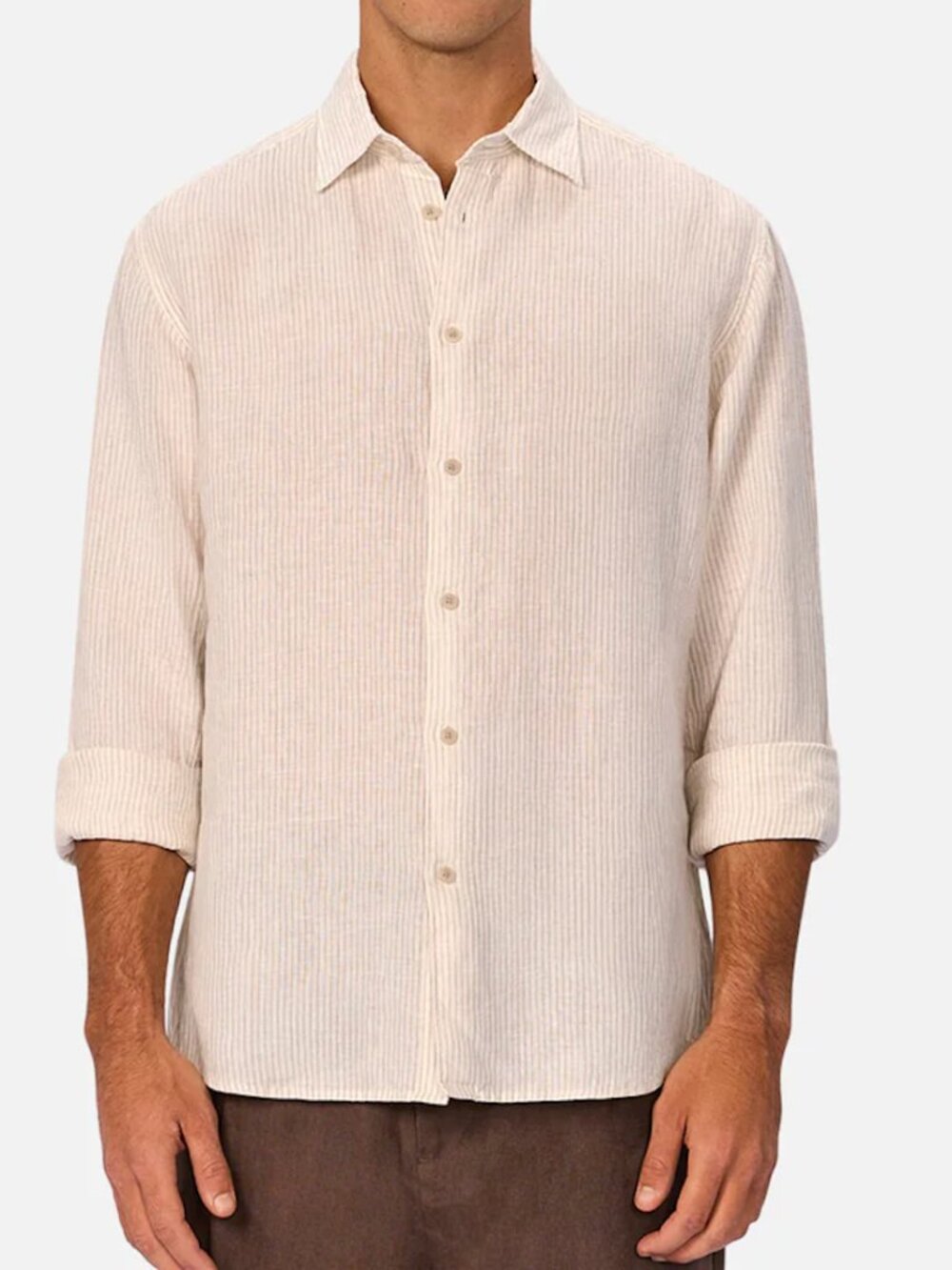 BRAND NEW Industrie Linen Striped Long Sleeve Shirt - Cream / Beige in Medium